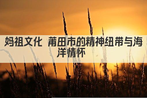 妈祖文化 莆田市的精神纽带与海洋情怀 
